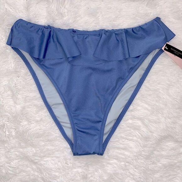 NWT Victoria’s Secret Swim 2 Piece Blue Ruffle One Shoulder Bikini Sz L/XL - Picture 7 of 14